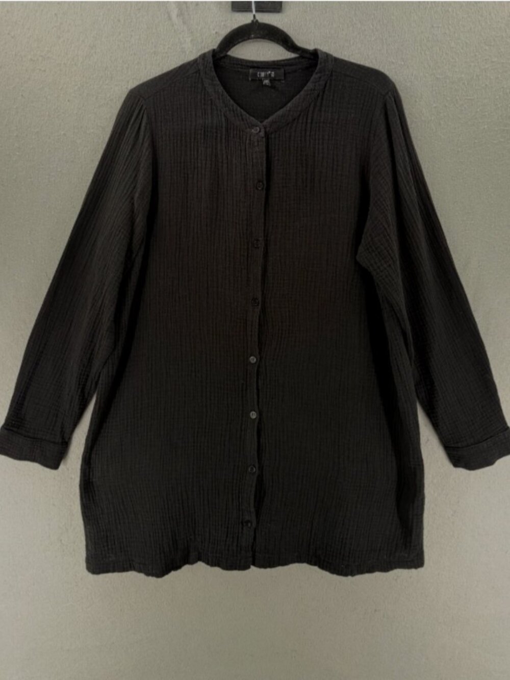 Comfy USA Shirt Womens L Gauze Coastal Crinkle Top Beachy Minimalist‎ Lagenlook